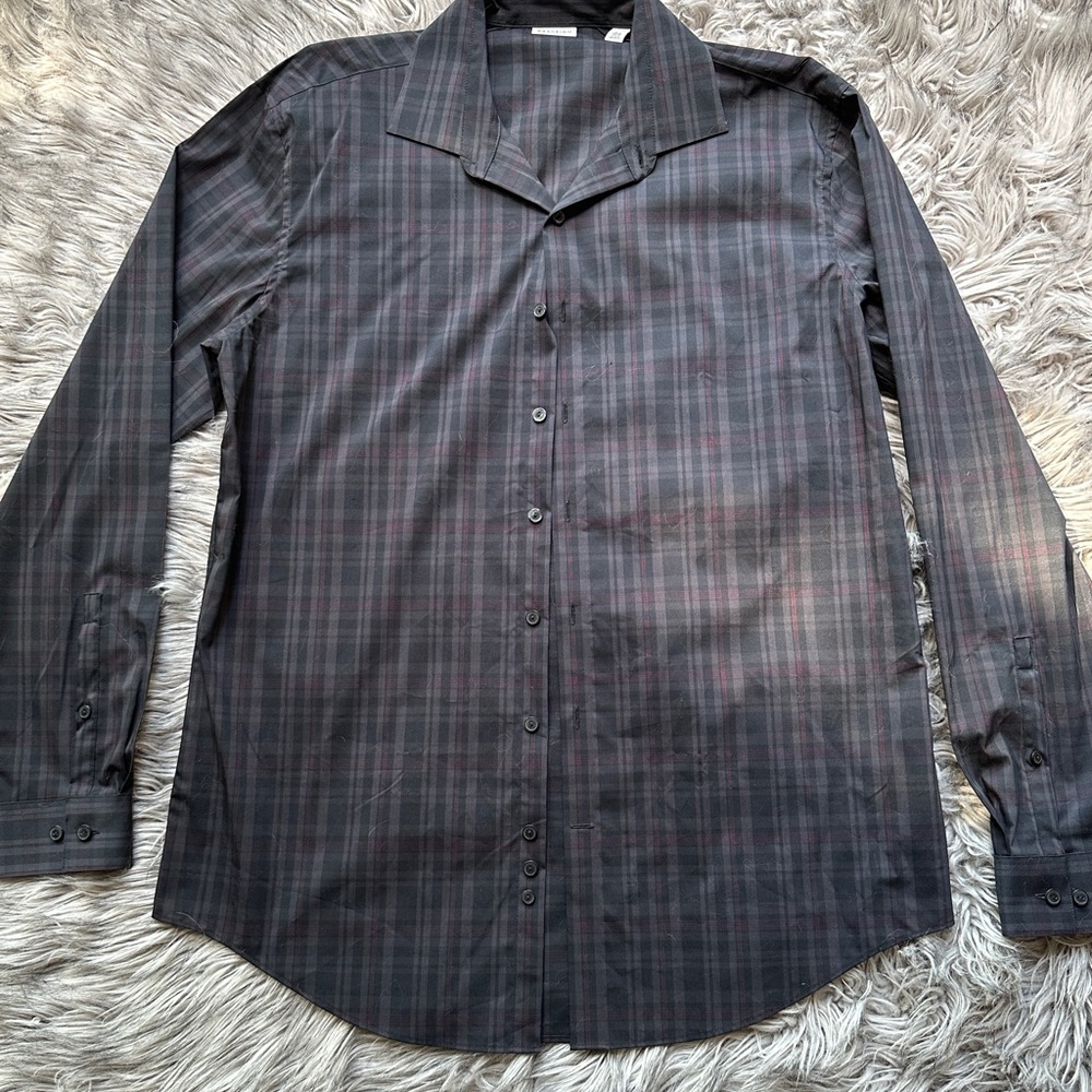 Kenneth Cole Dark Plaid Dress Shirt